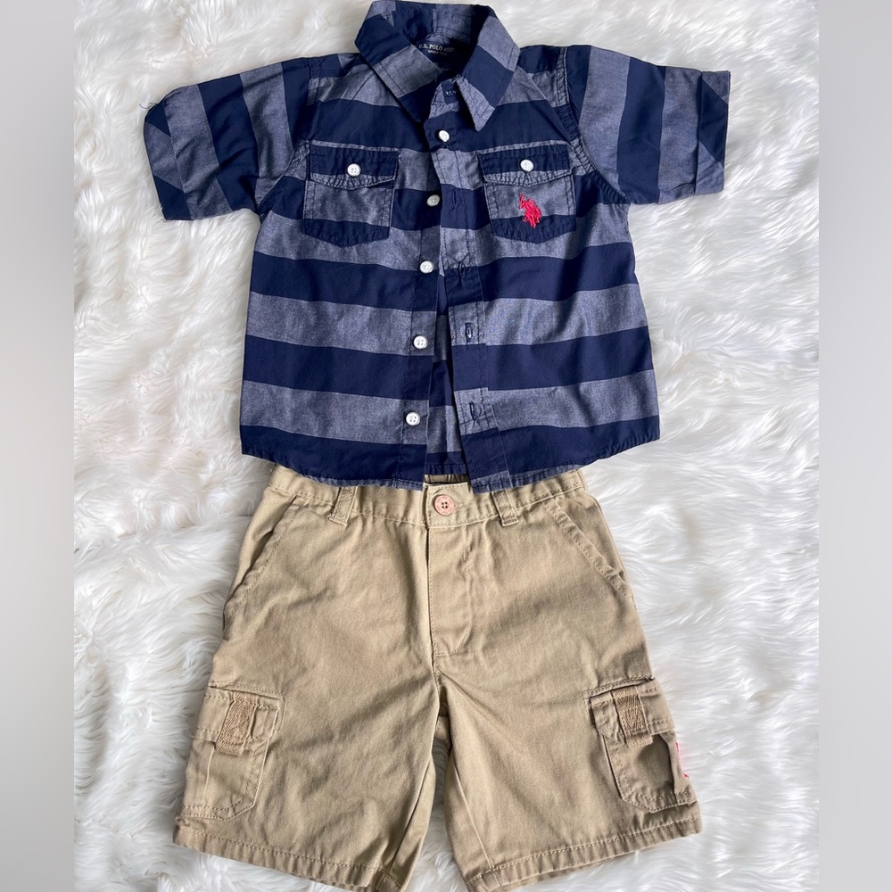 U.S. Polo Boy 2 Piece Set, Size 3T, Shirt and Short, Cotton, Good Condition.